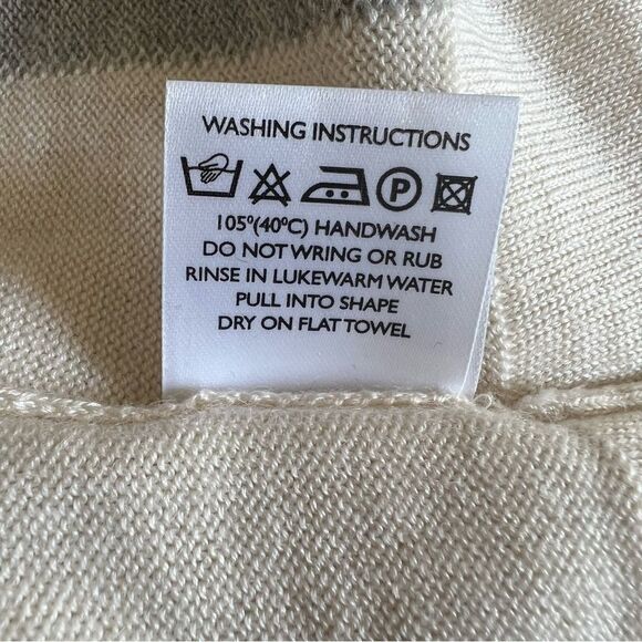 Maus & Hoffman Gray Cream Cashmere Silk 3/4 Sleeve Sweater Top L - Picture 10 of 11